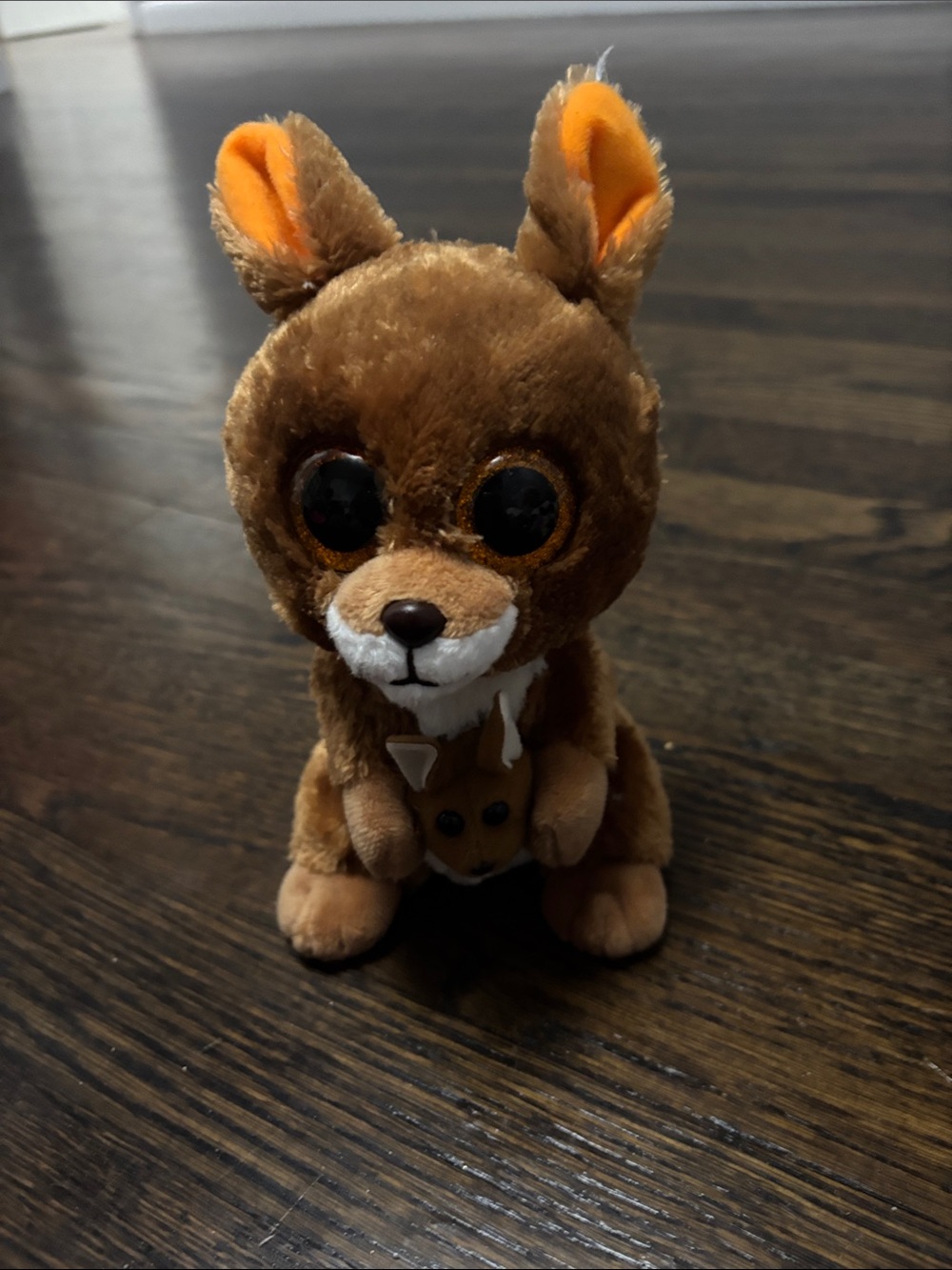 Ty Brown Plush Kangaroo with Orange-Accent Ears
